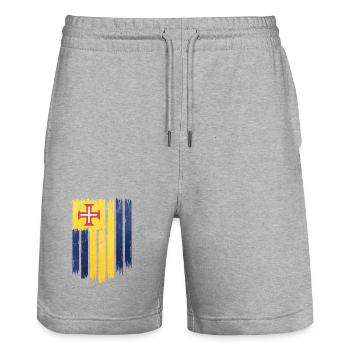 Portugiesische Flagge mit Kreuzmotiv - Stanley/Stella Unisex Bio Joggingshorts Trainer  - Grau meliert - Vorne - Nik (191cm) & Marisol (170cm)