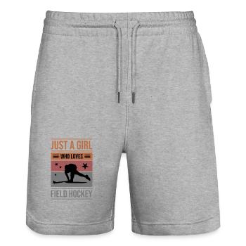 Feldhockey Just a Girl - Stanley/Stella Unisex Bio Joggingshorts Trainer  - Grau meliert - Vorne - Nik (191cm) & Marisol (170cm)