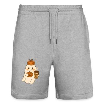 Kürbisgeister Halloween Design - Stanley/Stella Unisex Bio Joggingshorts Trainer  - Grau meliert - Vorne - Nik (191cm) & Marisol (170cm)