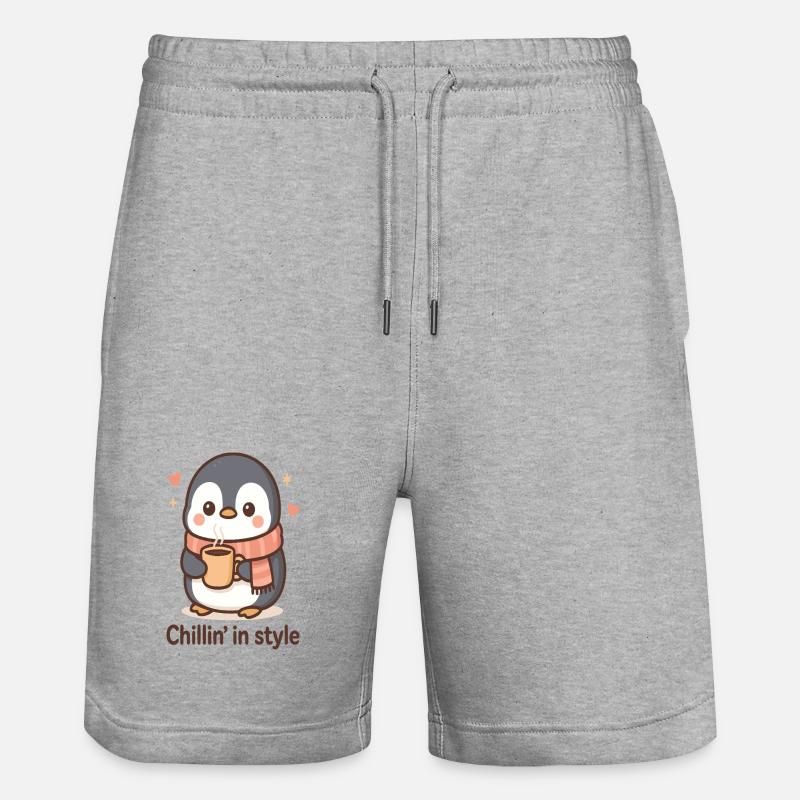 Pingouin mignon avec du café - Short de jogging bio TRAINER Stanley/Stella unisexe - gris chiné