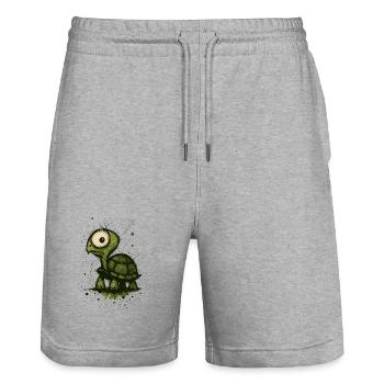 Funny Turtle with Big Eyes – Comic Splash - Stanley/Stella Trainer Unisex Organic Jogging Shorts - heather grey - Front - Nik (191cm) & Marisol (170cm)