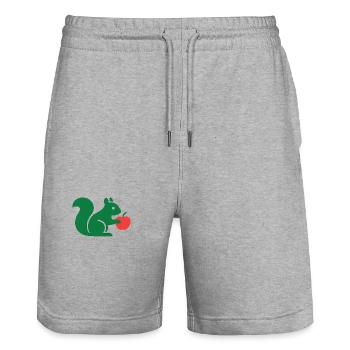 Green Squirrel with Apple - Stanley/Stella Trainer Unisex Organic Jogging Shorts - heather grey - Front - Nik (191cm) & Marisol (170cm)