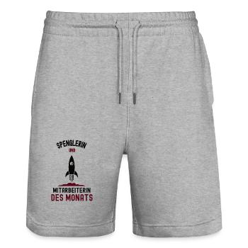 Mitarbeiterin des Monats Spenglerin Spengler - Stanley/Stella Unisex Bio Joggingshorts Trainer  - Grau meliert - Vorne - Nik (191cm) & Marisol (170cm)