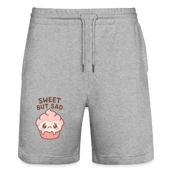 Illustration de cupcake doux mais triste - Short de jogging bio TRAINER Stanley/Stella unisexe - gris chiné - Devant - Nik (191cm) & Marisol (170cm)