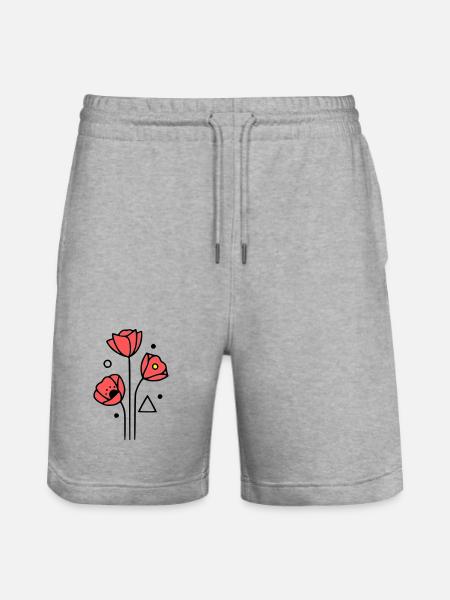 Poppy-Poppies-Minimalist-Line-Art-4 - Stanley/Stella Trainer Unisex Organic Jogging Shorts - heather grey