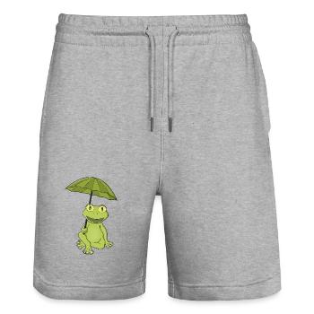 Grüner Frosch unter Regenschirm - Stanley/Stella Unisex Bio Joggingshorts Trainer  - Grau meliert - Vorne - Nik (191cm) & Marisol (170cm)