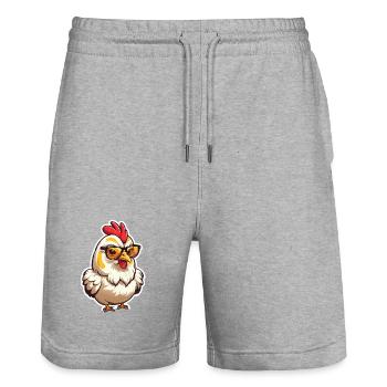 Spectacled Chicken Cartoon - Stanley/Stella Trainer Unisex Organic Jogging Shorts - heather grey - Front - Nik (191cm) & Marisol (170cm)