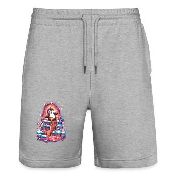 Penguin on sugar island - Stanley/Stella Trainer Unisex Organic Jogging Shorts - heather grey - Front - Nik (191cm) & Marisol (170cm)