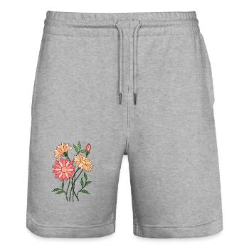 Blumen - Stanley/Stella Unisex Bio Joggingshorts Trainer  - Grau meliert - Vorne - Nik (191cm) & Marisol (170cm)