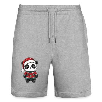 Noël de Noël Panda - Short de jogging bio TRAINER Stanley/Stella unisexe - gris chiné - Devant - Nik (191cm) & Marisol (170cm)