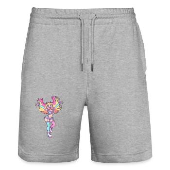 Héros Arc-en-ciel Papillon Étoile - Short de jogging bio TRAINER Stanley/Stella unisexe - gris chiné - Devant - Nik (191cm) & Marisol (170cm)