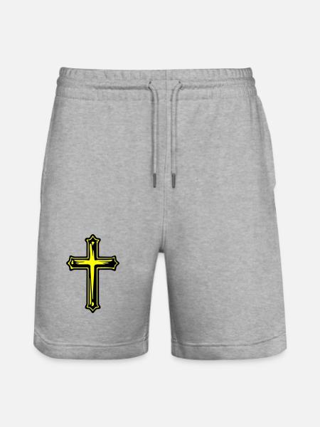 Cross Jesus Christian Symbol - Stanley/Stella Trainer Unisex Organic Jogging Shorts - heather grey