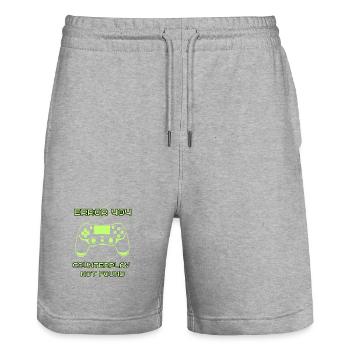 Error 404: Counterplay Not Found | Funny Gamer - Stanley/Stella Trainer Unisex Organic Jogging Shorts - heather grey - Front - Nik (191cm) & Marisol (170cm)