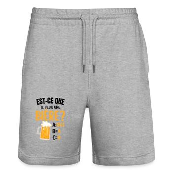 Beer humor and obvious answer - Stanley/Stella Trainer Unisex Organic Jogging Shorts - heather grey - Front - Nik (191cm) & Marisol (170cm)
