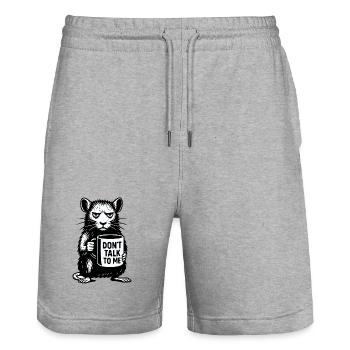 Grimmige Ratte mit Kaffee-Becher - Stanley/Stella Unisex Bio Joggingshorts Trainer  - Grau meliert - Vorne - Nik (191cm) & Marisol (170cm)