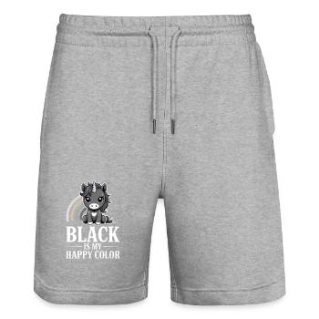 Schwarz ist mein fröhliches Farbeinhorn - Stanley/Stella Unisex Bio Joggingshorts Trainer  - Grau meliert - Vorne - Nik (191cm) & Marisol (170cm)