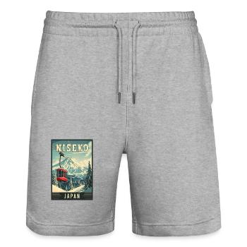 Winter Paradise in Niseko Japan Vintage Travel Art - Stanley/Stella Trainer Unisex Organic Jogging Shorts - heather grey - Front - Nik (191cm) & Marisol (170cm)