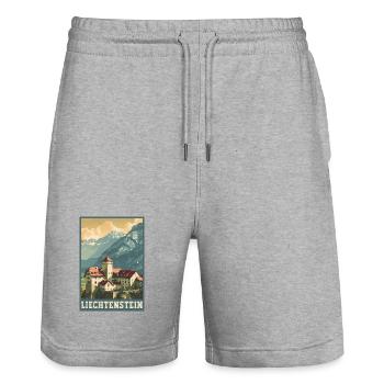 Art de voyage au château de Vaduz du Liechtenstein - Short de jogging bio TRAINER Stanley/Stella unisexe - gris chiné - Devant - Nik (191cm) & Marisol (170cm)