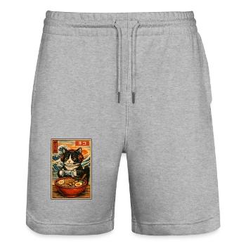 Japanische Ramen Cat Gaming Otaku Nudelschale - Stanley/Stella Unisex Bio Joggingshorts Trainer  - Grau meliert - Vorne - Nik (191cm) & Marisol (170cm)