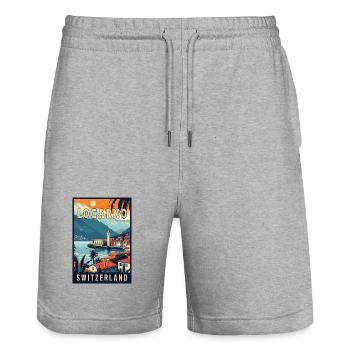 Tranquility in Locarno - Switzerland - Stanley/Stella Trainer Unisex Organic Jogging Shorts - heather grey - Front - Nik (191cm) & Marisol (170cm)