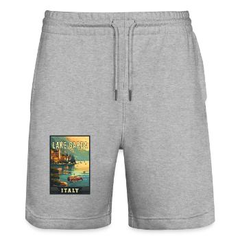 Discover Beauty of Lake Garda in Italy - Stanley/Stella Trainer Unisex Organic Jogging Shorts - heather grey - Front - Nik (191cm) & Marisol (170cm)