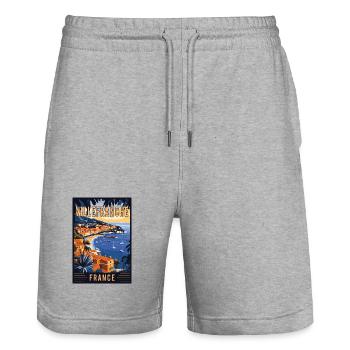 Explore Beauty of Villefranche-sur-Mer in France - Stanley/Stella Trainer Unisex Organic Jogging Shorts - heather grey - Front - Nik (191cm) & Marisol (170cm)