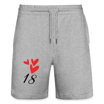 18. 18 JAHRE ALT. 18-JÄHRIGES JUBILÄUM. 18. GEBURTSTAG. - Stanley/Stella Unisex Bio Joggingshorts Trainer  - Grau meliert - Vorne - Nik (191cm) & Marisol (170cm)