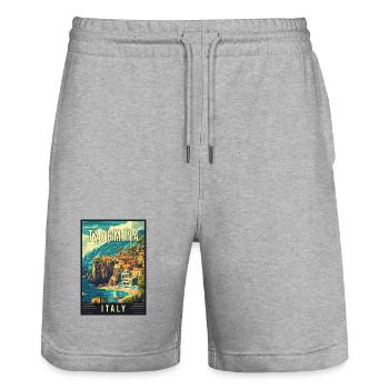 Explore Beauty of Taormina in Italy - Stanley/Stella Trainer Unisex Organic Jogging Shorts - heather grey - Front - Nik (191cm) & Marisol (170cm)