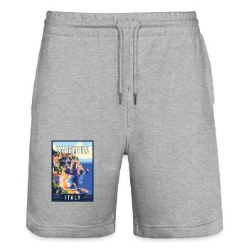 Discover Beauty of Taormina in Italy - Stanley/Stella Trainer Unisex Organic Jogging Shorts - heather grey - Front - Nik (191cm) & Marisol (170cm)