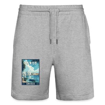 Découvrez Paros en Grèce dans le paradis méditerranéen - Short de jogging bio TRAINER Stanley/Stella unisexe - gris chiné - Devant - Nik (191cm) & Marisol (170cm)