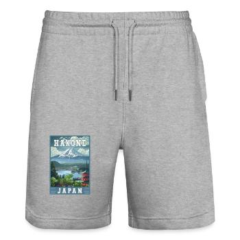 Erleben Sie Hakone in Japan Landschaftsreisekunst - Stanley/Stella Unisex Bio Joggingshorts Trainer  - Grau meliert - Vorne - Nik (191cm) & Marisol (170cm)