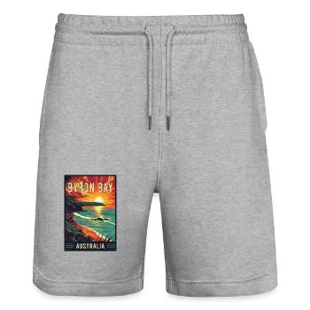 Discover Byron Bay in Australia - Coastal Bliss - Stanley/Stella Trainer Unisex Organic Jogging Shorts - heather grey - Front - Nik (191cm) & Marisol (170cm)