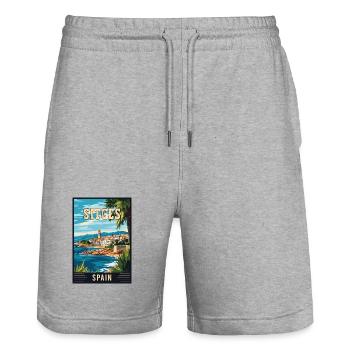 Explore Vibrant Charm of Sitges in Spain - Stanley/Stella Trainer Unisex Organic Jogging Shorts - heather grey - Front - Nik (191cm) & Marisol (170cm)