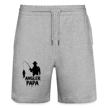 Angler Papa - Fischer Vater Silhouette und Fisch. - Stanley/Stella Unisex Bio Joggingshorts Trainer  - Grau meliert - Vorne - Nik (191cm) & Marisol (170cm)