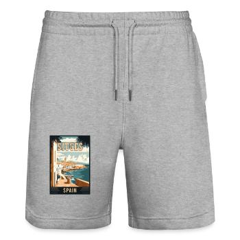 Experience Vibrant Charm of Sitges in Spain - Stanley/Stella Trainer Unisex Organic Jogging Shorts - heather grey - Front - Nik (191cm) & Marisol (170cm)