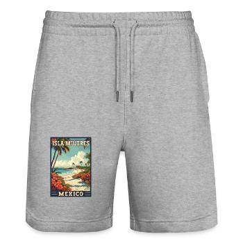 Explore Tropical Paradise of Isla Mujeres Mexico - Stanley/Stella Trainer Unisex Organic Jogging Shorts - heather grey - Front - Nik (191cm) & Marisol (170cm)