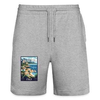 Explore Coastal Paradise of Sardinia in Italy - Stanley/Stella Trainer Unisex Organic Jogging Shorts - heather grey - Front - Nik (191cm) & Marisol (170cm)