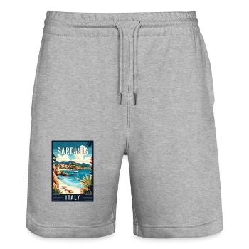 Discover Coastal Paradise of Sardinia in Italy - Stanley/Stella Trainer Unisex Organic Jogging Shorts - heather grey - Front - Nik (191cm) & Marisol (170cm)