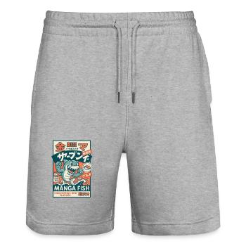 Manga Fish - Short de jogging bio TRAINER Stanley/Stella unisexe - gris chiné - Devant - Nik (191cm) & Marisol (170cm)