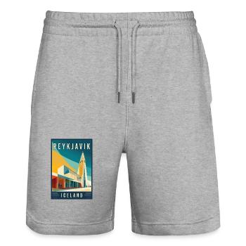 Experience Nordic Cityscape of Reykjavik Iceland - Stanley/Stella Trainer Unisex Organic Jogging Shorts - heather grey - Front - Nik (191cm) & Marisol (170cm)