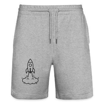 Rakete Wolken Kawaii Outline - Stanley/Stella Unisex Bio Joggingshorts Trainer  - Grau meliert - Vorne - Nik (191cm) & Marisol (170cm)