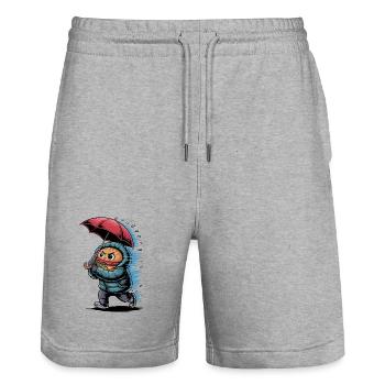 funny burger in the rain with umbrella and - Stanley/Stella Trainer Unisex Organic Jogging Shorts - heather grey - Front - Nik (191cm) & Marisol (170cm)