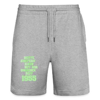 1955 - Short de jogging bio TRAINER Stanley/Stella unisexe - gris chiné - Devant - Nik (191cm) & Marisol (170cm)