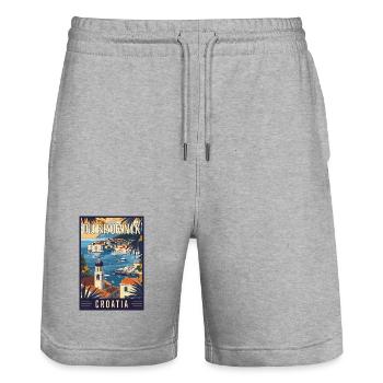 Erleben Sie das Mittelmeer-Dubrovnik in Kroatien - Stanley/Stella Unisex Bio Joggingshorts Trainer  - Grau meliert - Vorne - Nik (191cm) & Marisol (170cm)