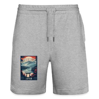 Experience Tranquility of Nikko in Japan - Stanley/Stella Trainer Unisex Organic Jogging Shorts - heather grey - Front - Nik (191cm) & Marisol (170cm)