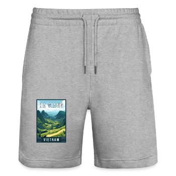 Découvrez les majestueux paysages de Ha Giang au Vietnam - Short de jogging bio TRAINER Stanley/Stella unisexe - gris chiné - Devant - Nik (191cm) & Marisol (170cm)
