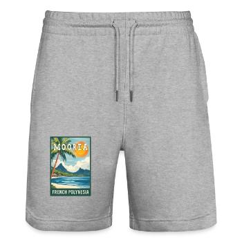 Erkunden Sie tropische Moorea in Französisch-Polynesien - Stanley/Stella Unisex Bio Joggingshorts Trainer  - Grau meliert - Vorne - Nik (191cm) & Marisol (170cm)