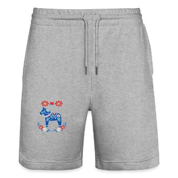 Scandinavian Dala Horse Folk Art Floral Design - Stanley/Stella Unisex Bio Joggingshorts Trainer  - Grau meliert - Vorne - Nik (191cm) & Marisol (170cm)