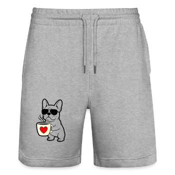 Frenchie Dog Coffee Outline - Stanley/Stella Trainer Unisex Organic Jogging Shorts - heather grey - Front - Nik (191cm) & Marisol (170cm)