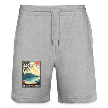 Discover Tropical Moorea in French Polynesia - Stanley/Stella Trainer Unisex Organic Jogging Shorts - heather grey - Front - Nik (191cm) & Marisol (170cm)